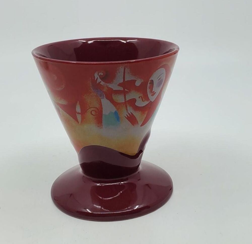1999 Linda Fritchel Signed Frangelico Liqueur Cone Shaped Art Mug in Burgundy/Ma